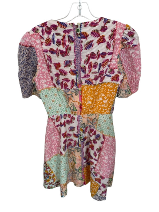Saloni Size 4 Pink & Multi Cotton Blend Short Sleeve Botanical Patchwork Dress Pink & Multi / 4