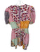 Saloni Size 4 Pink & Multi Cotton Blend Short Sleeve Botanical Patchwork Dress Pink & Multi / 4