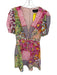 Saloni Size 4 Pink & Multi Cotton Blend Short Sleeve Botanical Patchwork Dress Pink & Multi / 4