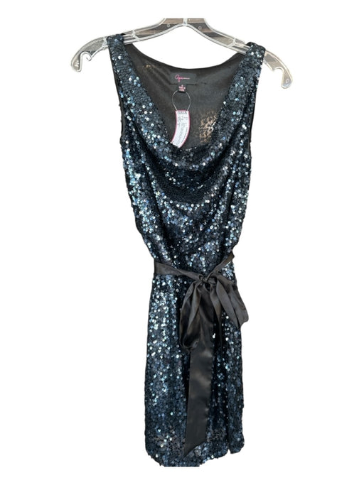 Aqua Size 0 Black & Blue Sequin Sleeveless Cowl Neck Sash Belt Dress Black & Blue / 0