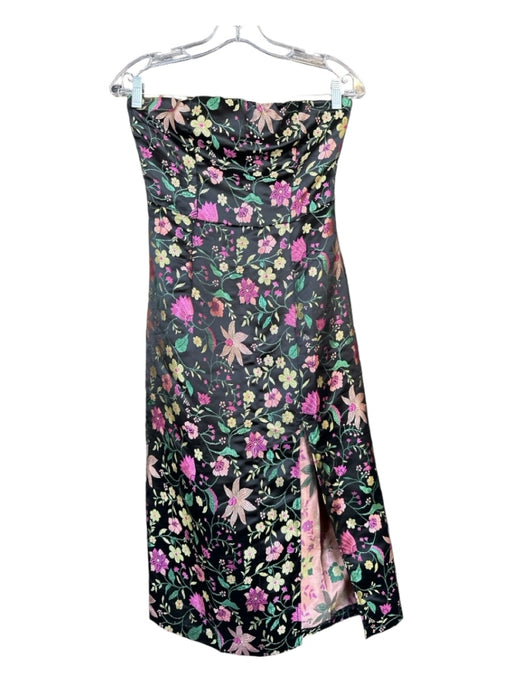 Lulus Size XS Black & Pink Polyester Strapless Botanical Jaquard Midi Dress Black & Pink / XS