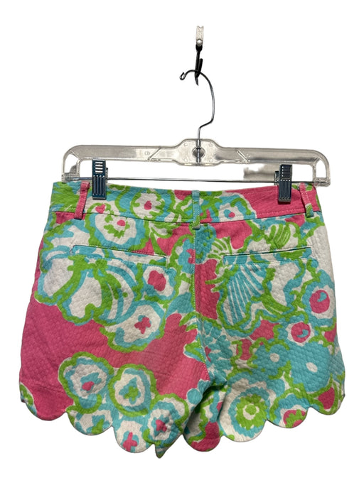 Lilly Pulitzer Size 00 Blue, Green, Pink Cotton Textured Abstract Floral Shorts Blue, Green, Pink / 00