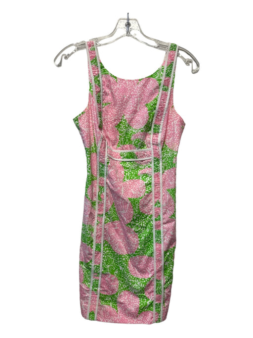 Lilly Pulitzer Size 00 White, Pink, Green Cotton Ruched Detail Dress White, Pink, Green / 00