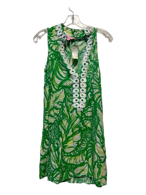 Lilly Pulitzer Size 00 Green & White Rayon Sleeveless zipper front Dress Green & White / 00
