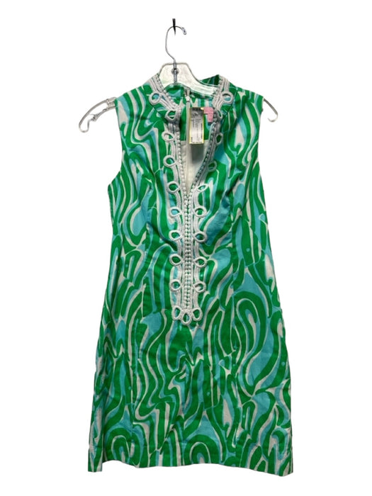 Lilly Pulitzer Size 2 Green & Blue Cotton Sleeveless Lace Front Dress Green & Blue / 2