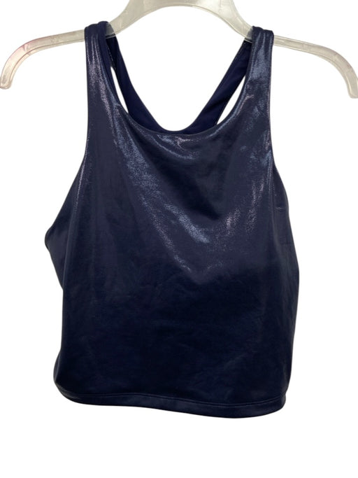 Athleta Size L Navy Blue Polyester & Lycra Shimmer Racerback Shelf Bra Pant Set Navy Blue / L