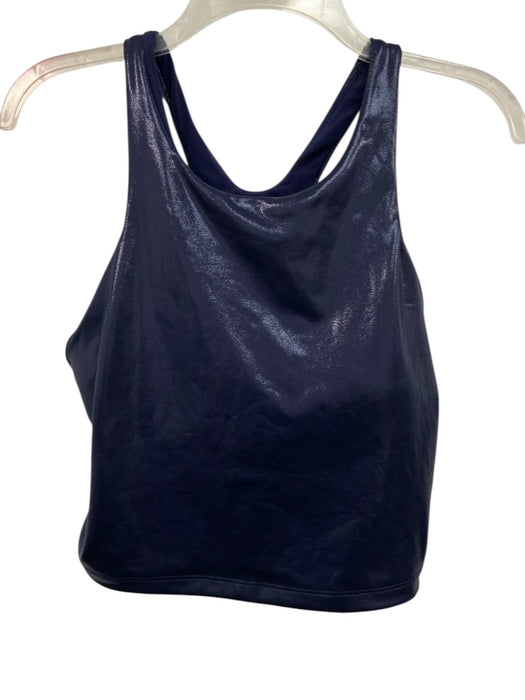 Athleta Size L Navy Blue Polyester & Lycra Shimmer Racerback Shelf Bra Pant Set Navy Blue / L