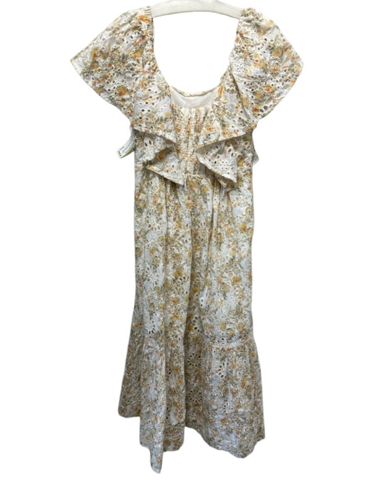 En Saison Size S Yellow, Green, White Polyester Ruffle Cap Sleeve Dress Yellow, Green, White / S