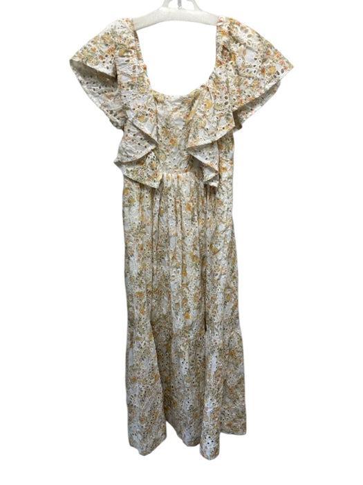 En Saison Size S Yellow, Green, White Polyester Ruffle Cap Sleeve Dress Yellow, Green, White / S