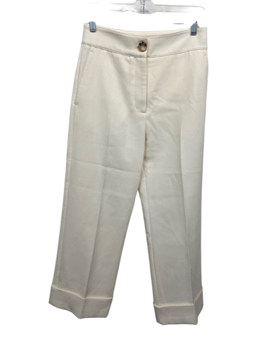 Sezane Size 36 Cream White Polyester & Wool Zip Fly High Rise Wide Leg Pants Cream White / 36