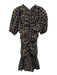 Ganni Size 34 Brown & Black Cotton Blend Short Balloon Sleeve Plaid Mini Dress Brown & Black / 34