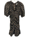 Ganni Size 34 Brown & Black Cotton Blend Short Balloon Sleeve Plaid Mini Dress Brown & Black / 34