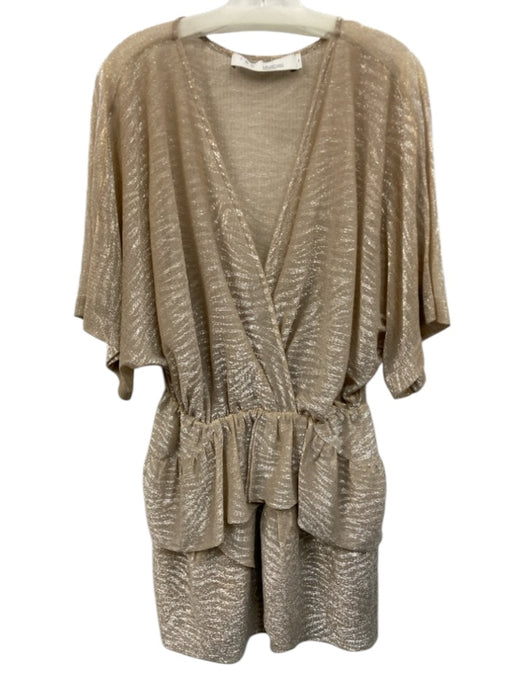 IRO Size 36 Beige, Silver, Gold Polyester Blend Half Sleeve Peplum Mini Dress Beige, Silver, Gold / 36