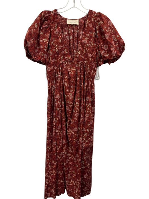 The Great Size Est S red, pink, white Cotton Short Balloon Sleeve Floral Dress red, pink, white / Est S