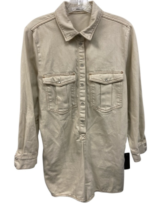MNG by Mango Size S Cream White Cotton Denim Contrast Stitch Snap Button Romper Cream White / S