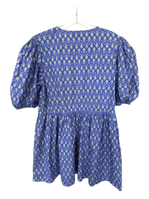 Livro Size L Purple & Yellow Cotton Short Balloon Sleeve Block Print Dress Purple & Yellow / L