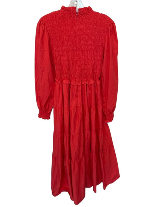 Karlie Size L Red Cotton Long Balloon Sleeve smocked Back Zip Maxi Dress Red / L