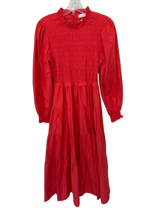 Karlie Size L Red Cotton Long Balloon Sleeve smocked Back Zip Maxi Dress Red / L