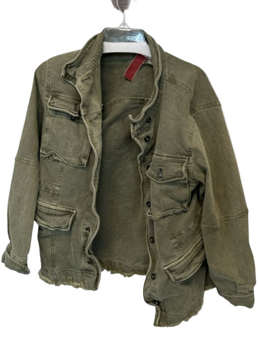 Free People Size M Olive Green Cotton Long Sleeve Cargo Pockets Jacket Olive Green / M