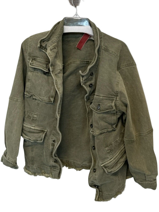 Free People Size M Olive Green Cotton Long Sleeve Cargo Pockets Jacket Olive Green / M