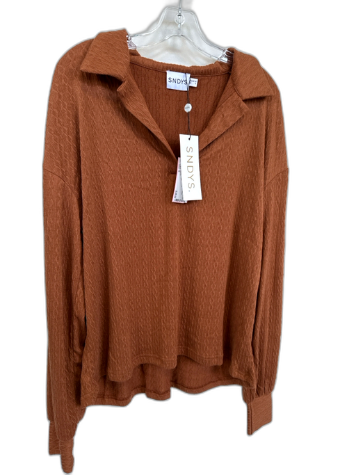 SNDYS. Size 6 Rust Polyester Blend Long Sleeve Collar Textured Top Rust / 6