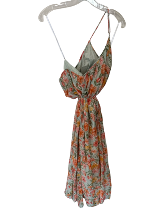 Mink Pink Size M Teal & Pink Viscose Floral One Shoulder Tie Belt Maxi Dress Teal & Pink / M