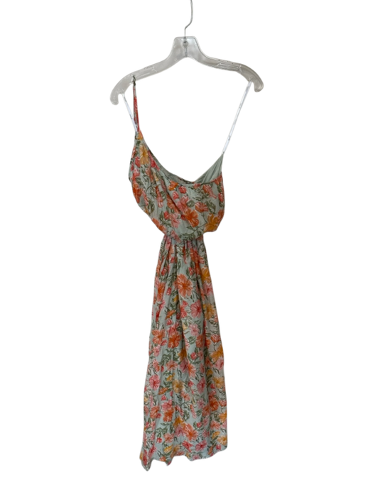 Mink Pink Size M Teal & Pink Viscose Floral One Shoulder Tie Belt Maxi Dress Teal & Pink / M