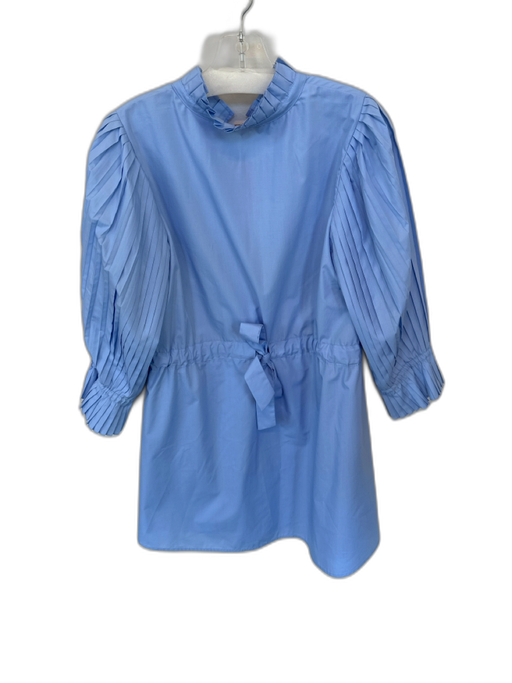 THML Size M Baby Blue Cotton Long Balloon Sleeve Ruffle Collar Dress Baby Blue / M