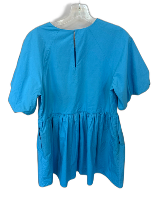 English Factory Size L Sky Blue Cotton 3/4 Balloon Sleeve Pleat Detail Dress Sky Blue / L