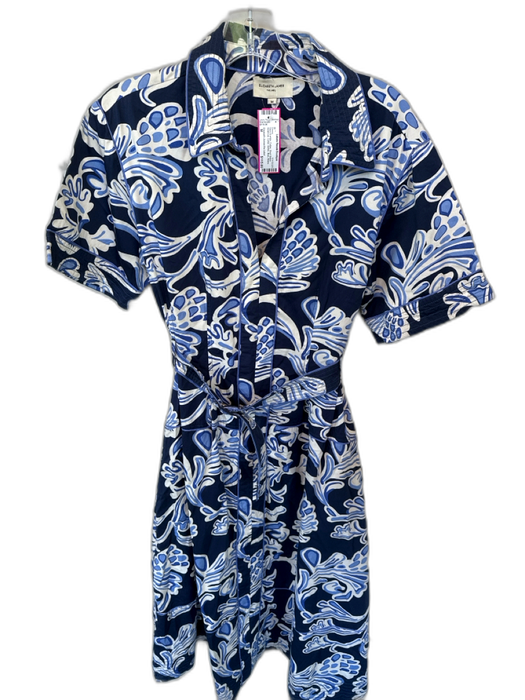 Elizabeth James the Label Size M Navy & white Cotton Short Sleeve Collar Dress Navy & white / M