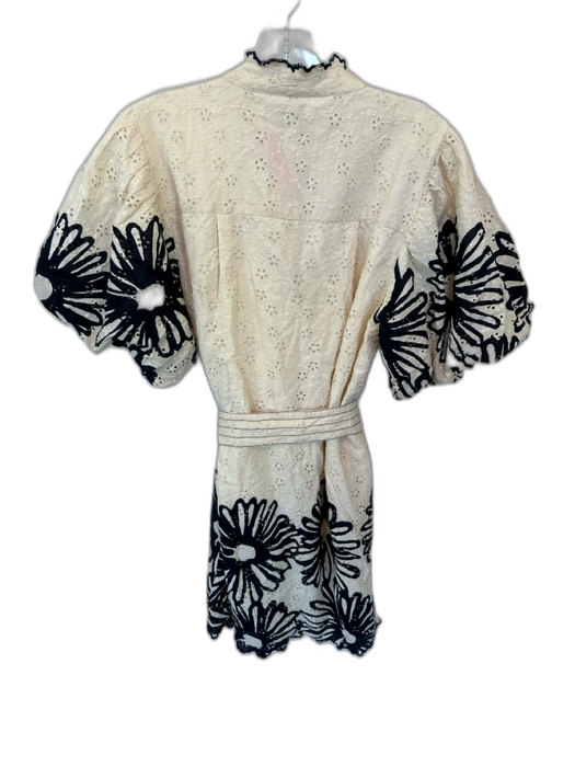 Elizabeth James the Label Size S Cream & Black Cotton 3/4 Balloon Sleeve Dress Cream & Black / S