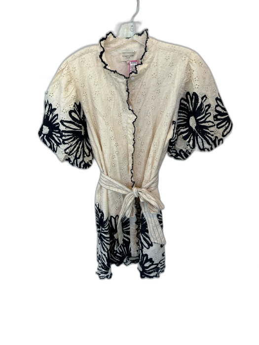 Elizabeth James the Label Size S Cream & Black Cotton 3/4 Balloon Sleeve Dress Cream & Black / S