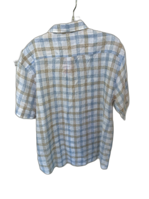 Peter Millar Size XL Blue & Tan Linen Checkered Button Down Men's Shirt Blue & Tan / XL
