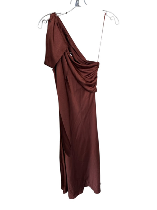 Glam Size M Brown Polyester One Shoulder Draped Detail Gown Brown / M