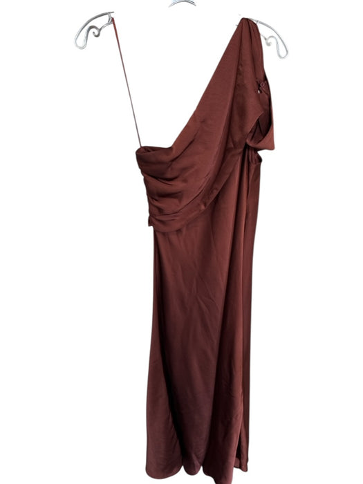 Glam Size M Brown Polyester One Shoulder Draped Detail Gown Brown / M