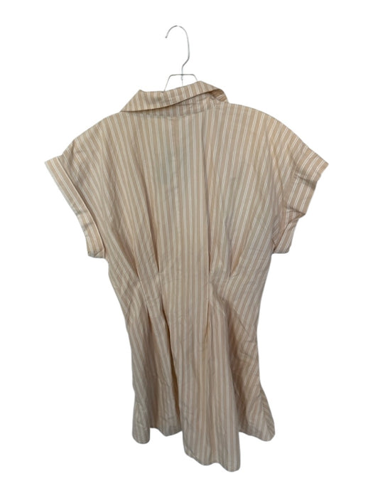 Maeve Size MP white & tan Cotton Mini Cinched Waist Front Button Striped Dress white & tan / MP