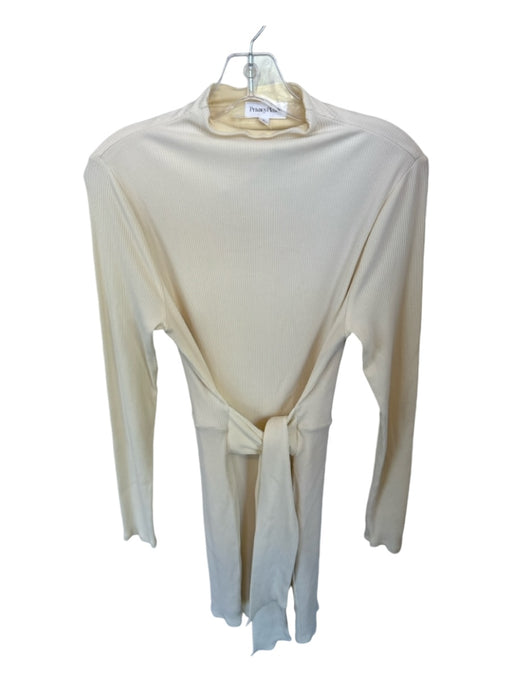 Privacy Please Size L Cream Cotton Blend Mock Neck Long Sleeve Ribbed Dress Cream / L