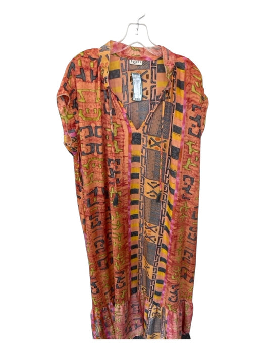 Paani Size Est S Orange & Green Polyester Cap Sleeve Aztec Maxi Dress Orange & Green / Est S