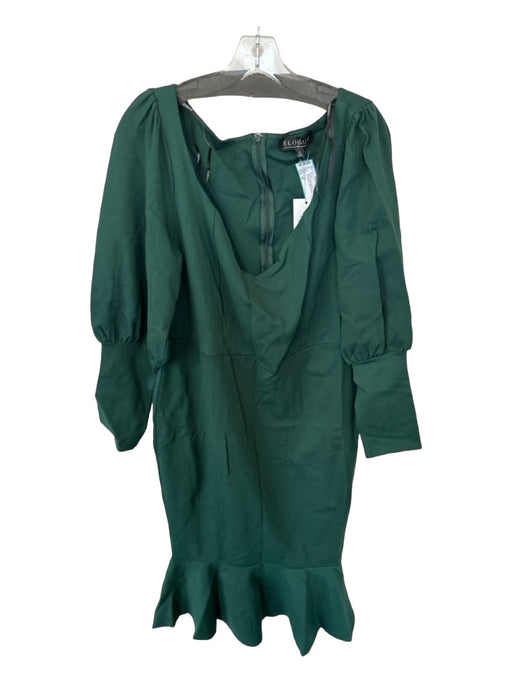 Eloquii Size 18 Forest Green Rayon Long Sleeve Sweetheart Midi Dress Forest Green / 18