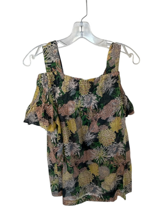 Dries Van Noten Size 42 Green & Peach Cotton Short Sleeve Botanical Top Green & Peach / 42