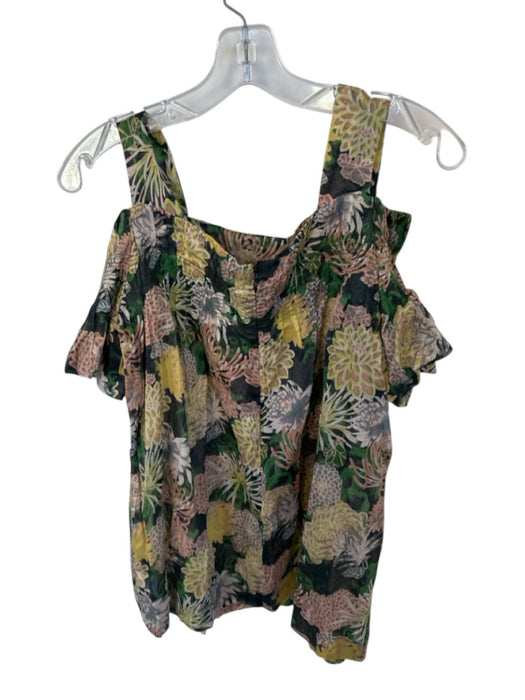 Dries Van Noten Size 42 Green & Peach Cotton Short Sleeve Botanical Top Green & Peach / 42