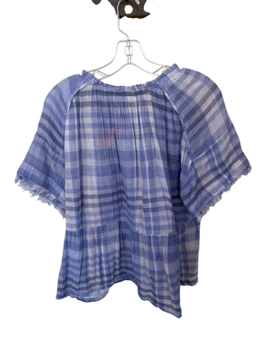 Pilcro Size L Purple Cotton Short Sleeve Checkered Raw Hem Top Purple / L