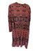 Carolina K Size XL Rust & Black Linen Long Sleeve Ikat Braided Belt Maxi Dress Rust & Black / XL