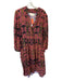 Carolina K Size XL Rust & Black Linen Long Sleeve Ikat Braided Belt Maxi Dress Rust & Black / XL