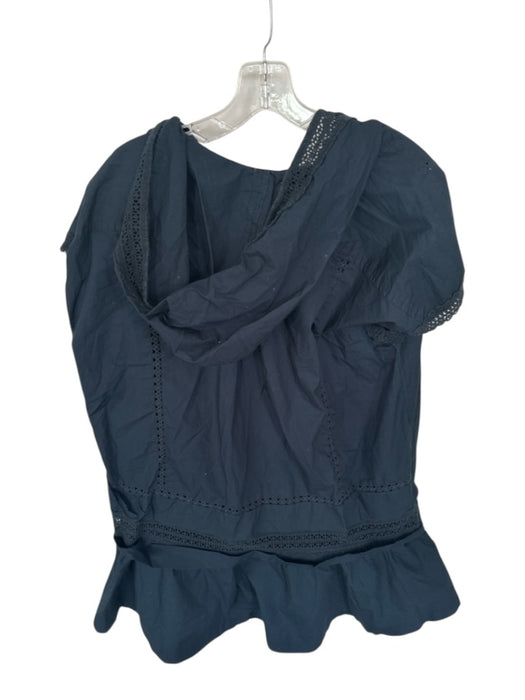 Anthropologie Size L Black Cotton Eyelit Fabric Mini Tassel hood Dress Black / L