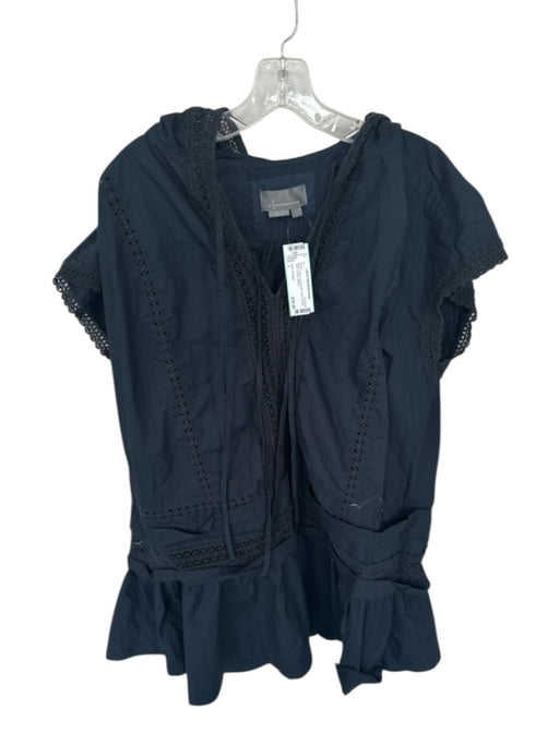 Anthropologie Size L Black Cotton Eyelit Fabric Mini Tassel hood Dress Black / L