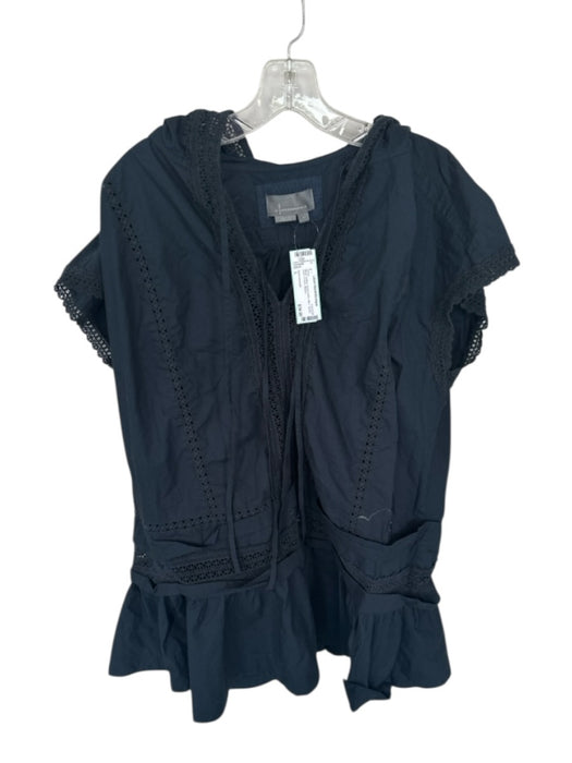 Anthropologie Size L Black Cotton Eyelit Fabric Mini Tassel hood Dress Black / L