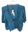 Anthropologie Size XL Blue Cotton Crochet V Neck Short Sleeve Front Tie Top Blue / XL