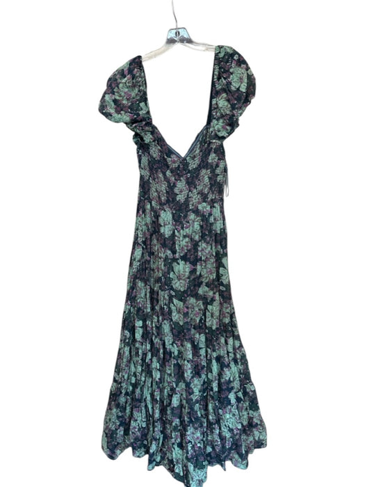 Free People Size XL Green & Purple Cotton & Viscose Smocked Maxi Floral Dress Green & Purple / XL