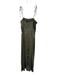 Zara Size L Olive Polyester Pleated Maxi Smocked Spaghetti Strap Dress Olive / L